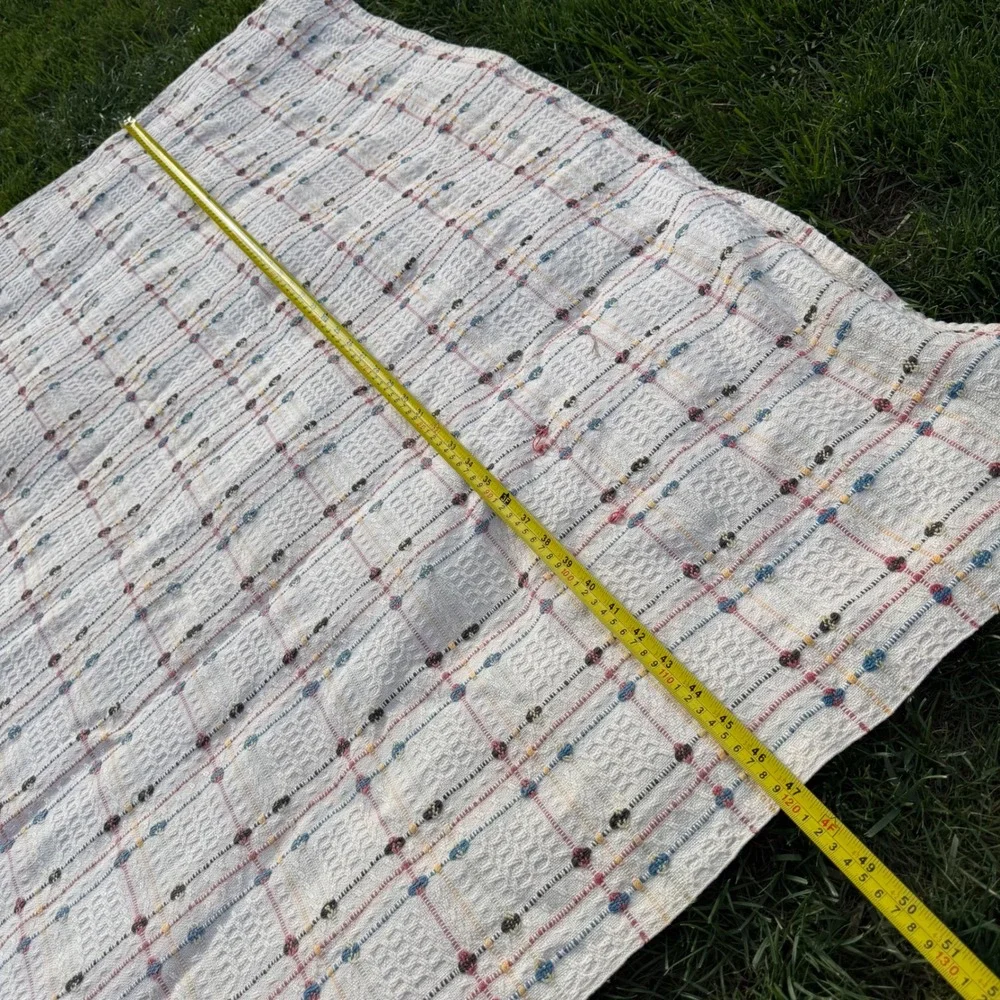 A+ Vintage Hand Woven Waffle Weave Cotton Blanket Multi Color Grid Throw 68x51